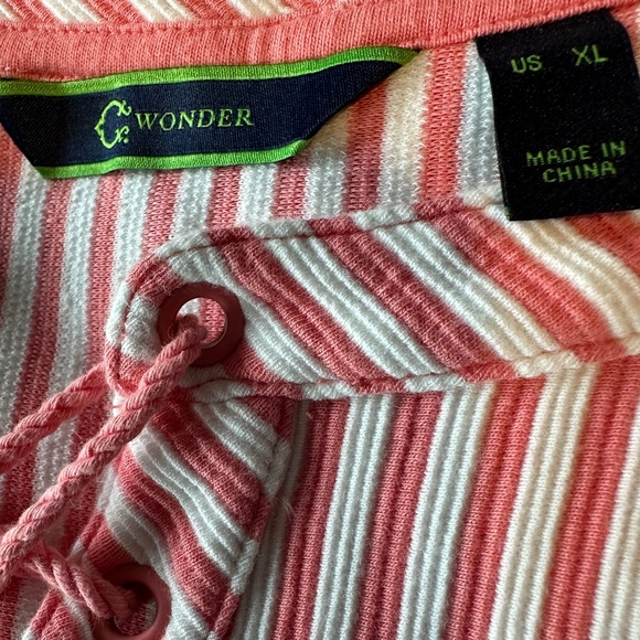 C. Wonder Striped Nautical Short Sleeve Dress Coral White XL NWOT - Picture 3 of 7